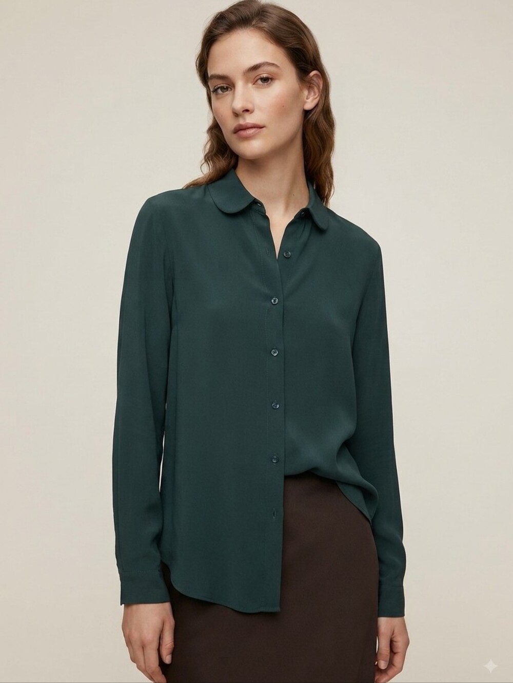 Aritzia Sunday Best Green Long Sleeve Shirt Blouse Work Top Dark Academia Preppy